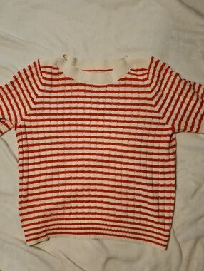 croft & barrow Orange and White Striped Knit Top